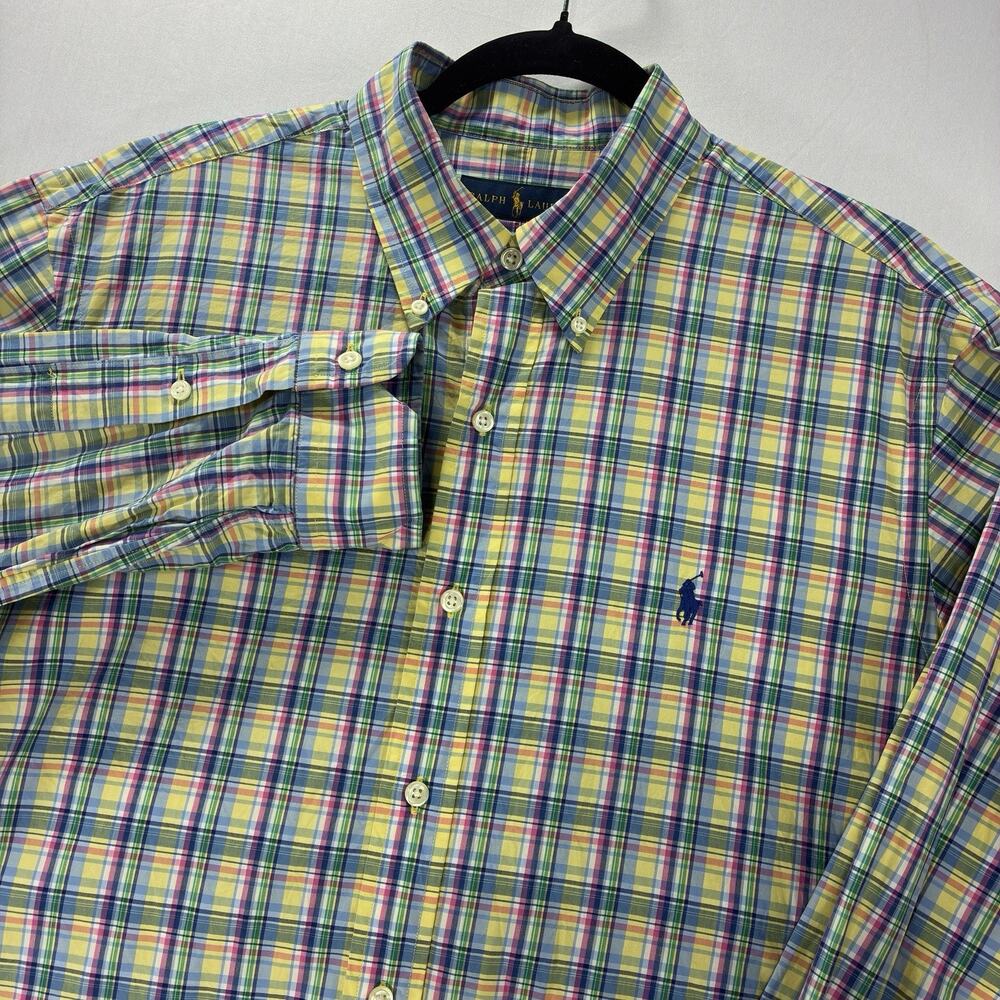 Ralph Lauren Mens L Button Down Shirt Multicolor Plaid Long Sleeve Pony